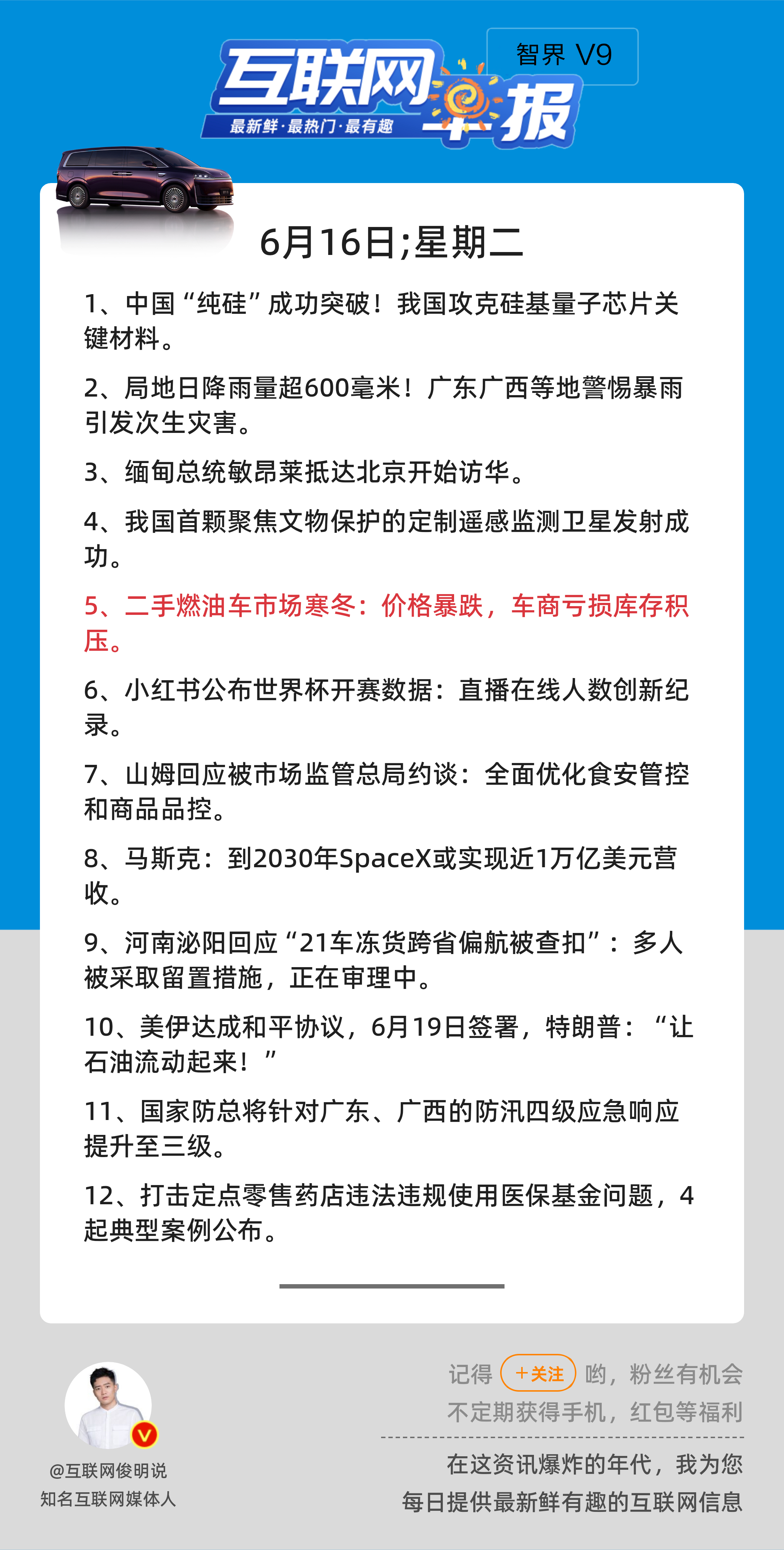 6月16日，星期二，《第3171期》；互联网早报，众览天下事关心第5条：二手燃油