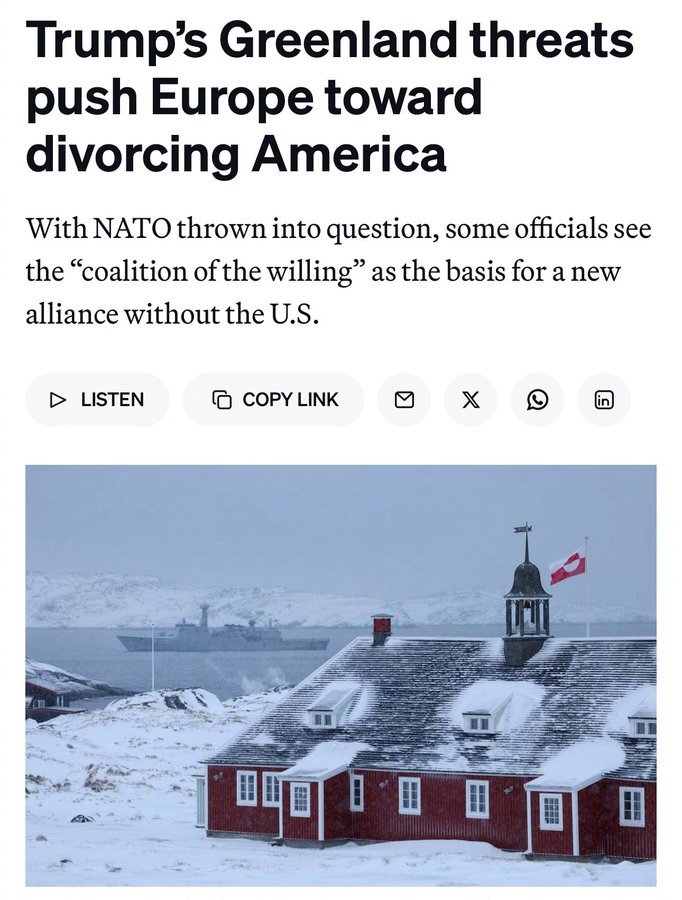 据美国《政治报》报道，在私下场合，震惊的欧洲官员将特朗普急于吞并丹麦主权领土的行