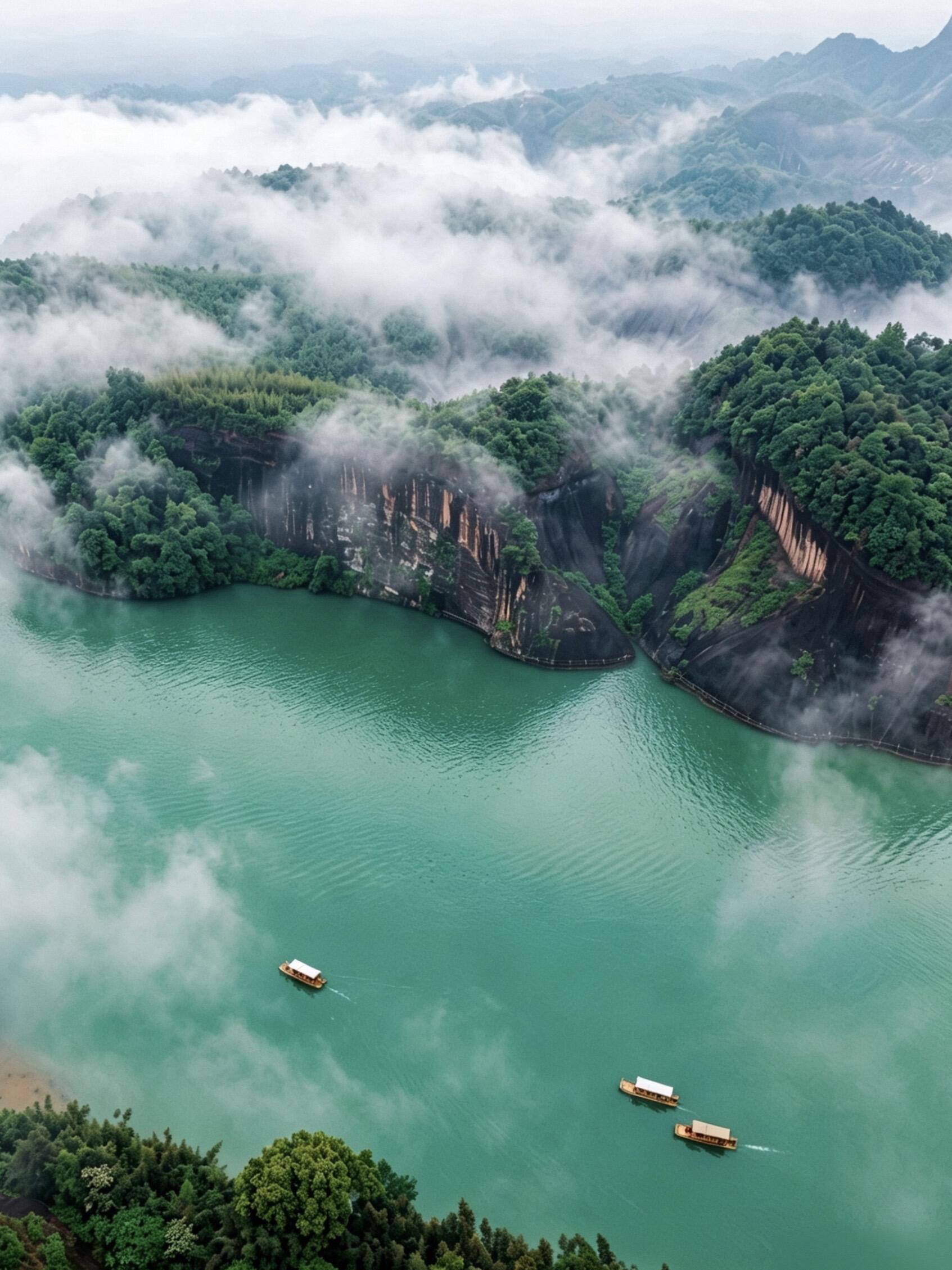 飞天山是郴州4A级国家地质公园，坐拥罕见水上丹霞景观，翠江穿红岩峡谷蜿蜒流淌，晨