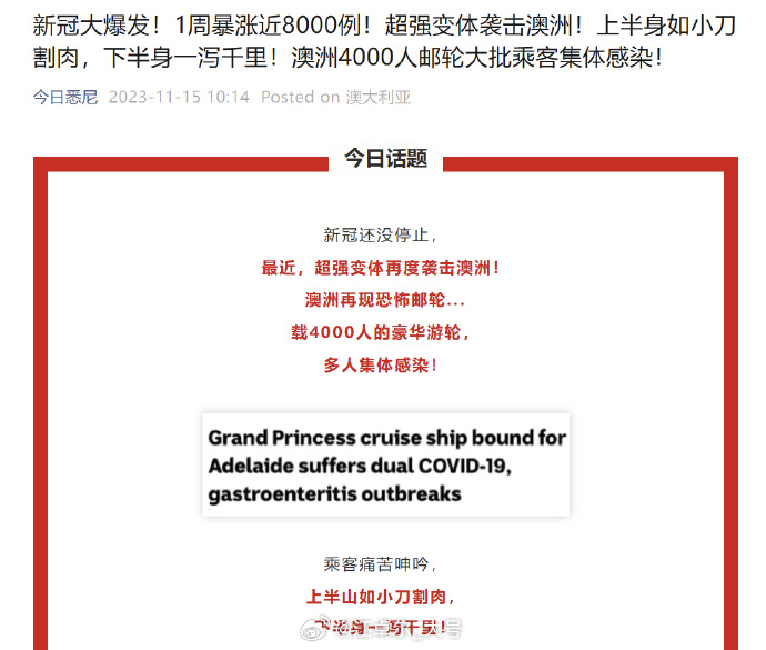 【图1】恐怖游轮再现，这次不只是新冠，而是 新冠+肠胃炎金句摘选：「身体上半部分