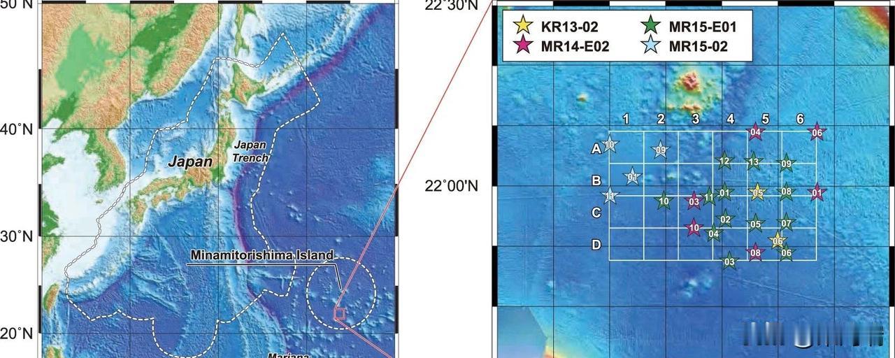 世界第三大规模，在南鸟岛附近发现约1600万吨富含稀土的泥浆。

日本深海钻井船