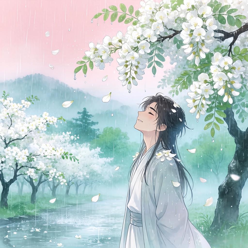 上联：梨花愁细雨
下联：槐花醉临风