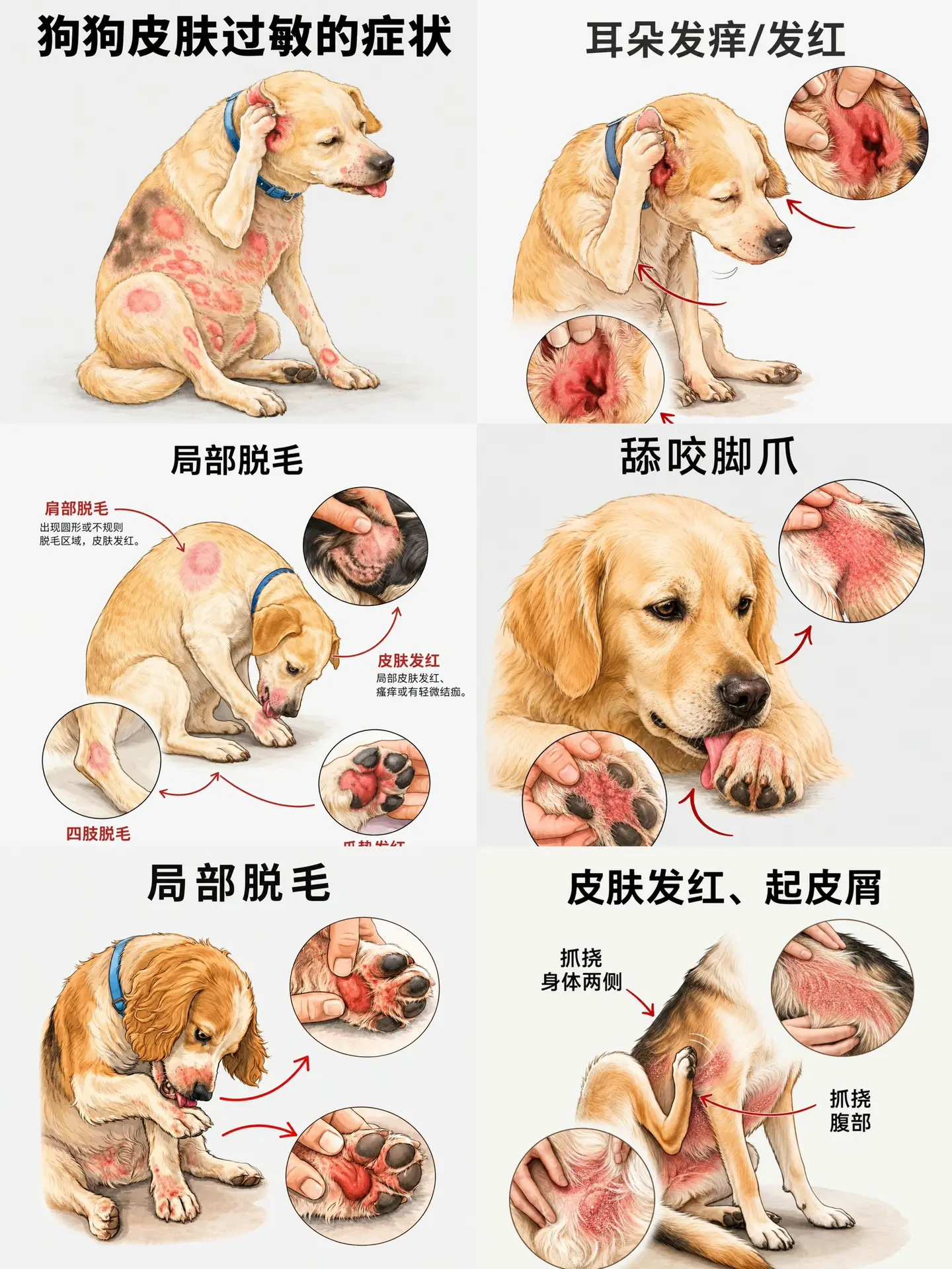 狗狗皮肤过敏自查｜别等烂皮才重视👇🏻。✅ 耳朵发红发痒 频繁甩头...