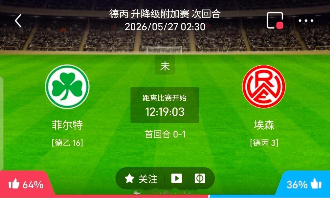 【足球】周二001德丙联赛方向：菲尔特vs埃森德丙：菲尔特VS埃森时间：2026