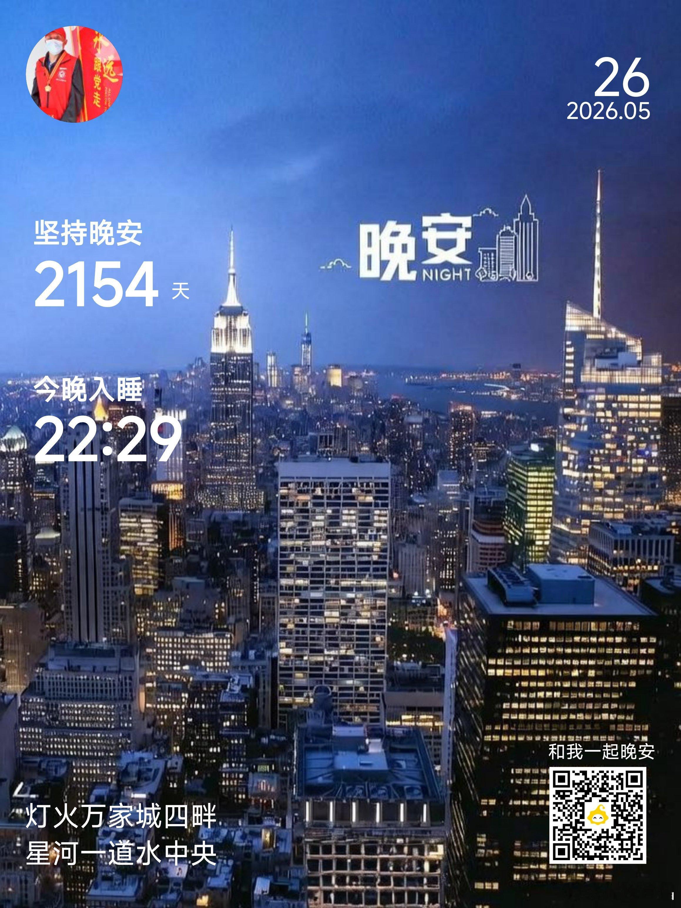 晚安你已连续晚安问候2154天。愿你遍历山河，觉得人间值得。V影响力榜寻美宜昌生