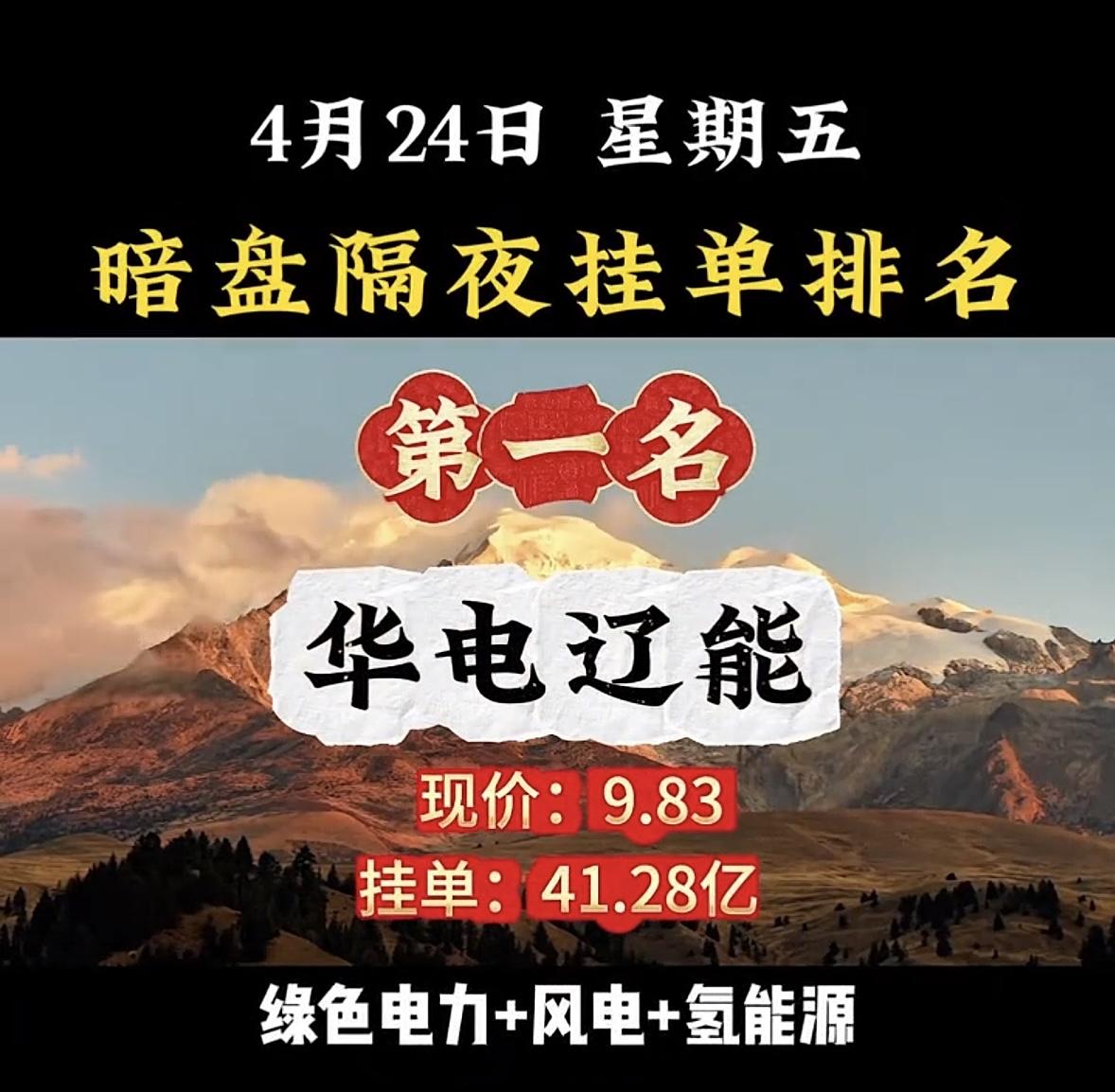 4月24日周五暗盘隔夜挂单排行榜揭晓

暗盘隔夜挂单这事儿还挺刺激的，就说中贝通
