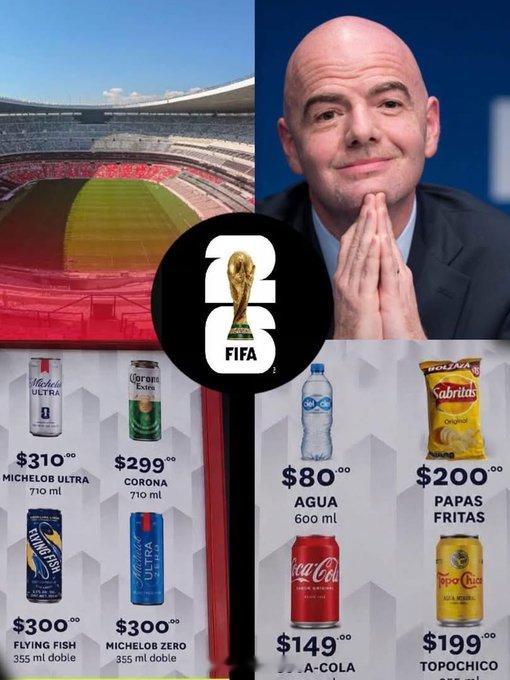 世界杯 网传正式比赛的体育场内食品、饮料价格，正常来说太假了，但放在今年的美国…