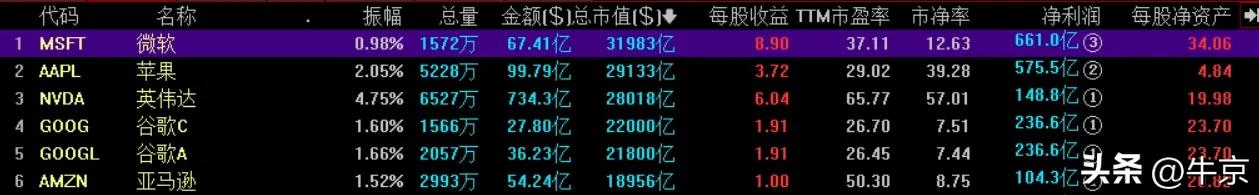 截止2024年5月29日

阿美利卡的股市前五市值：

1。微软：    市值3