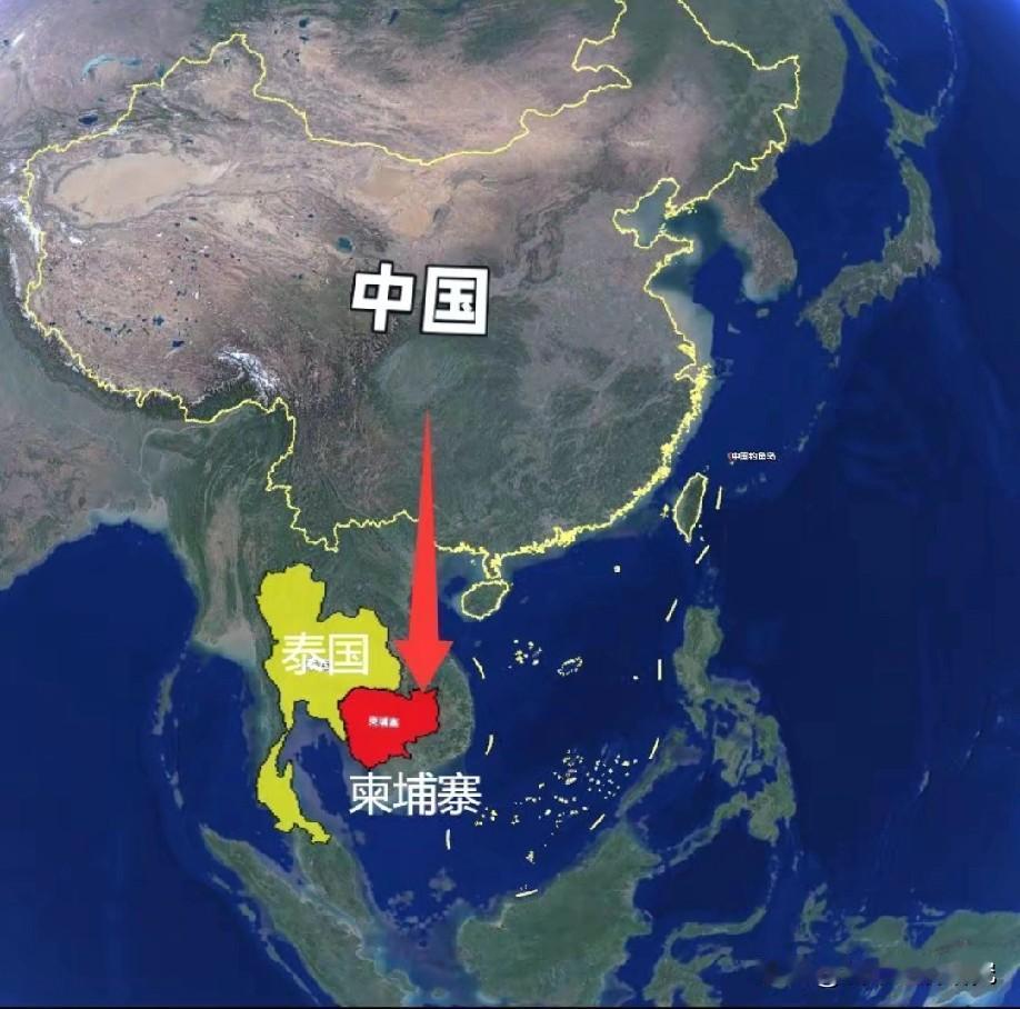 泰国与缅甸到中国距离图片，从图片来看泰国距离我国要更近一些，而柬埔寨距离我国距离