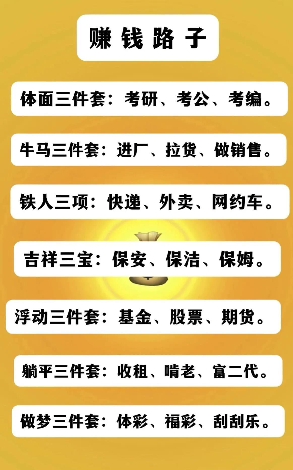 哪有轻松赚钱的路？
几十条路摆在眼前，
条条都有难处，条条都不完美。
成年人的世