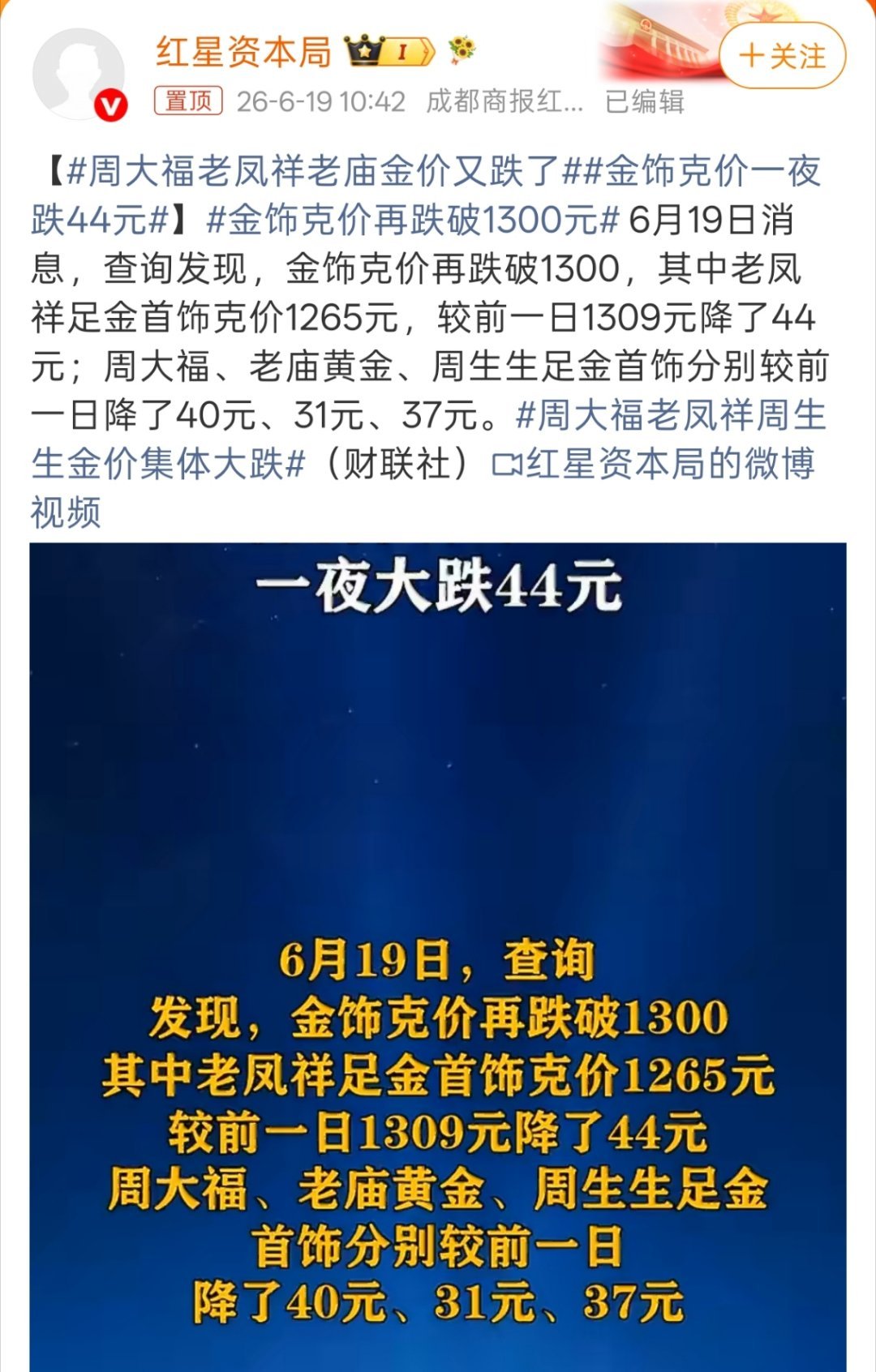 周大福老凤祥老庙金价又跌了1000往上都贵的离谱，五金就按70克算也得小10万了