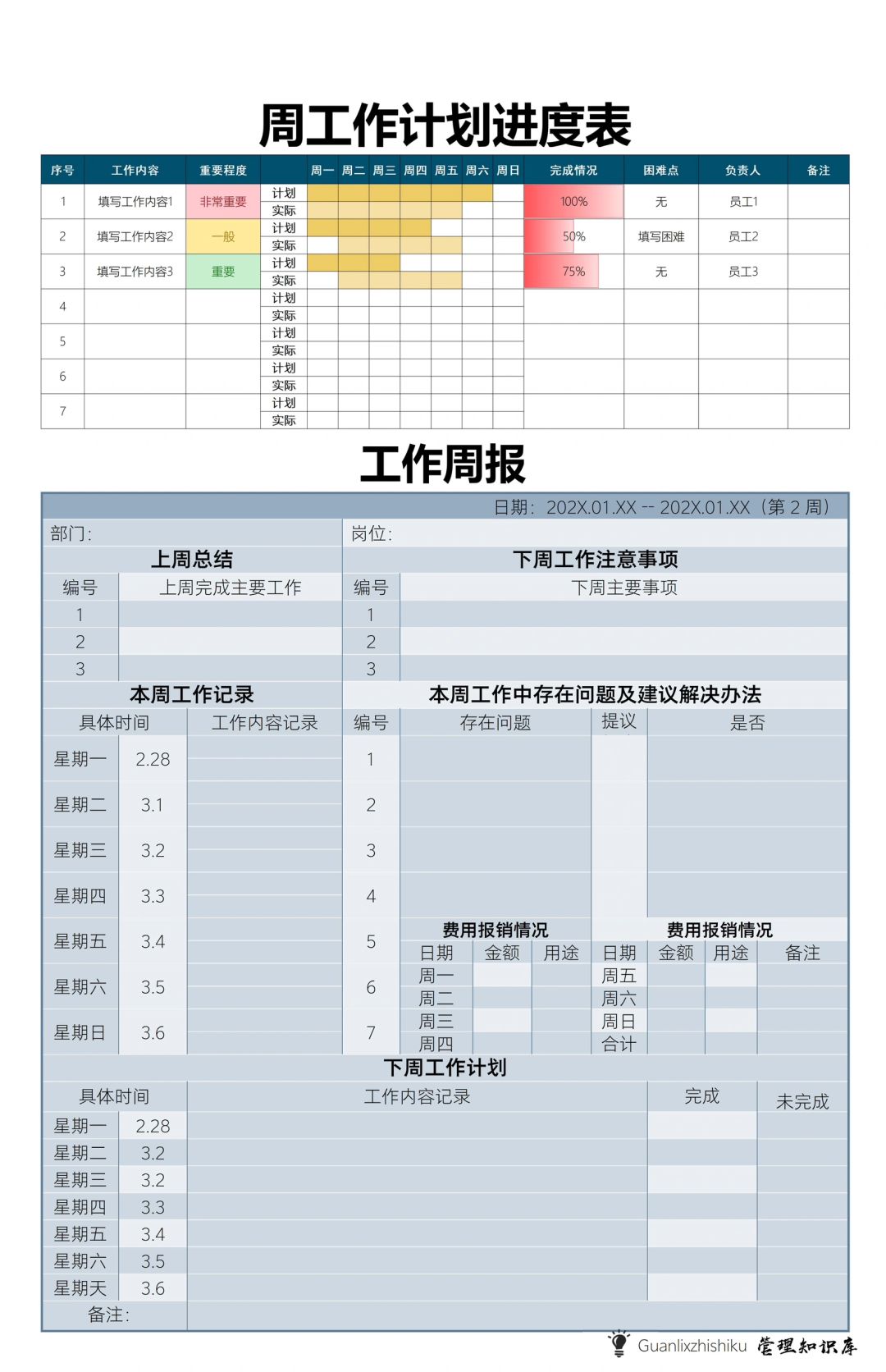 ✅周工作进度计划表