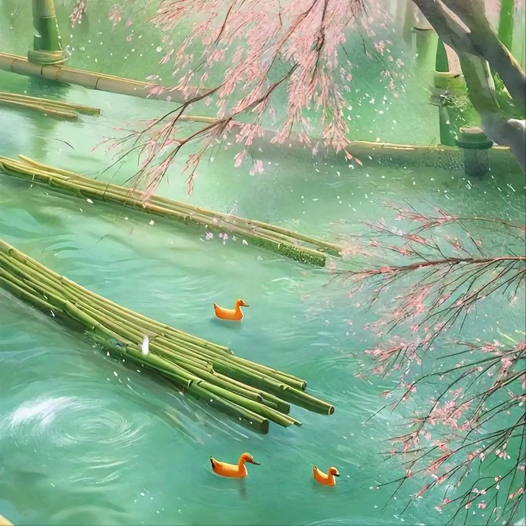 晚安，三无量。满塘秋水碧泓澄，十亩菱花晚镜清。 