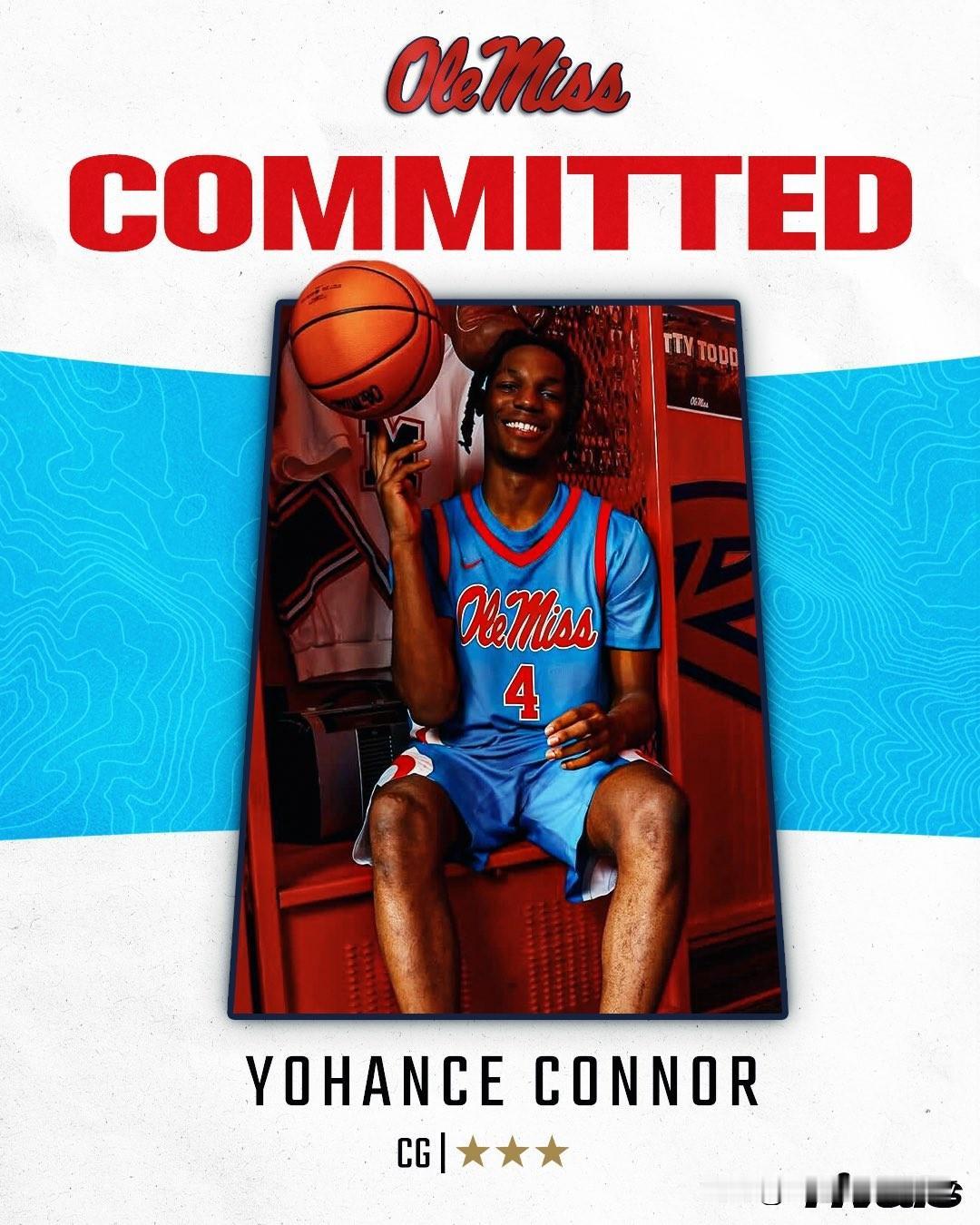 后卫Yohance Connor宣布承诺NCAA男篮 密西西比大学，高四赛季在北