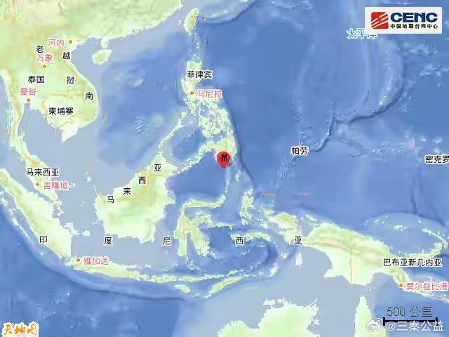 据中国地震台网正式测定，8月5日12时14分在苏拉威西海发生6.4级地震，震源深