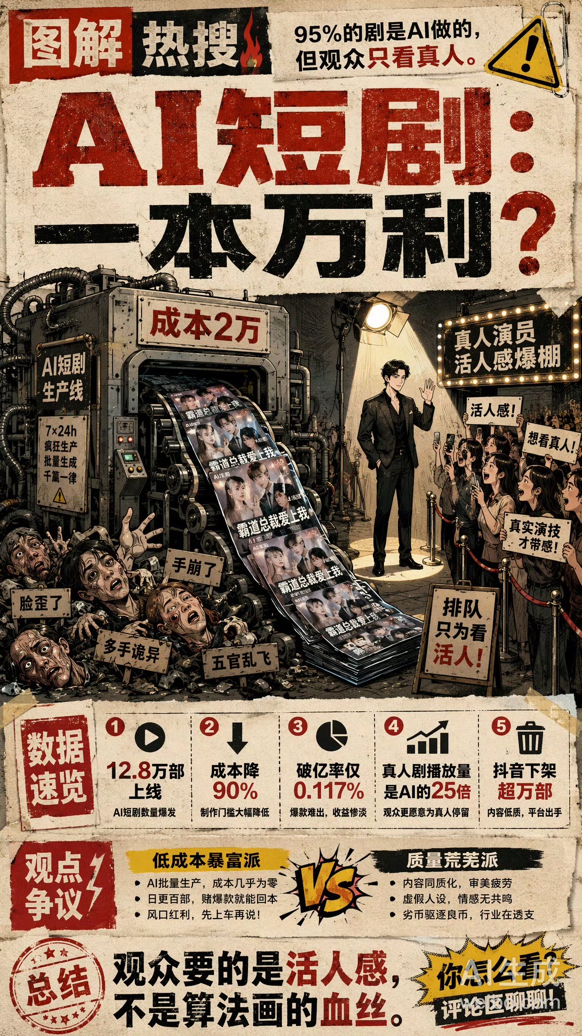 大家对AI短剧好像太包容了一季度AI短剧产量占比超95%但播放量仅占4%，观众看