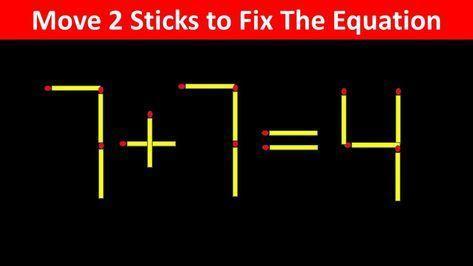 你能想出如何移动两根火柴使等式"7 + 7 = 4"成立吗？让我们来分析一下：首