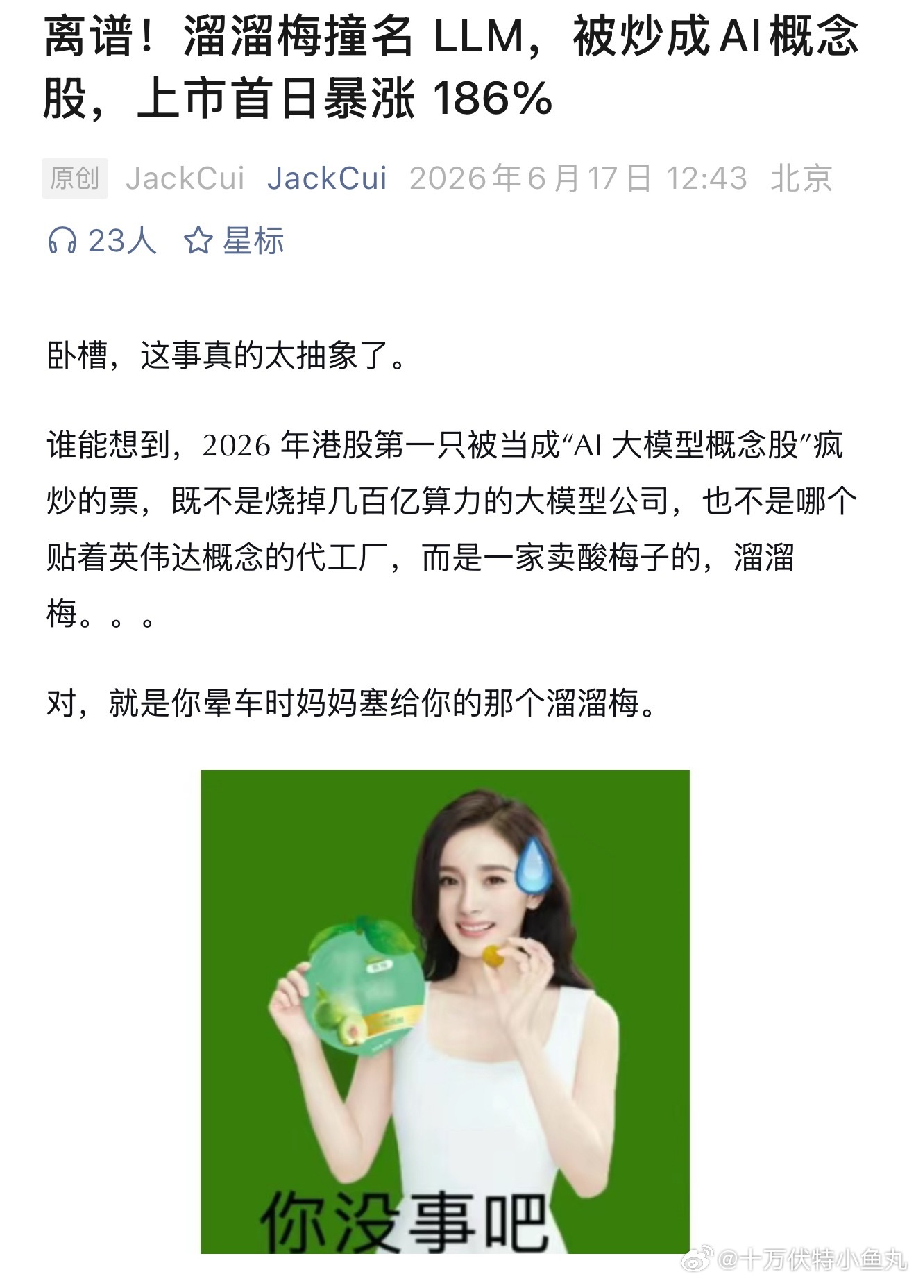 溜溜梅撞名 LLM，被炒成AI概念股，上市首日暴涨 186% 真正的科技赋能 所