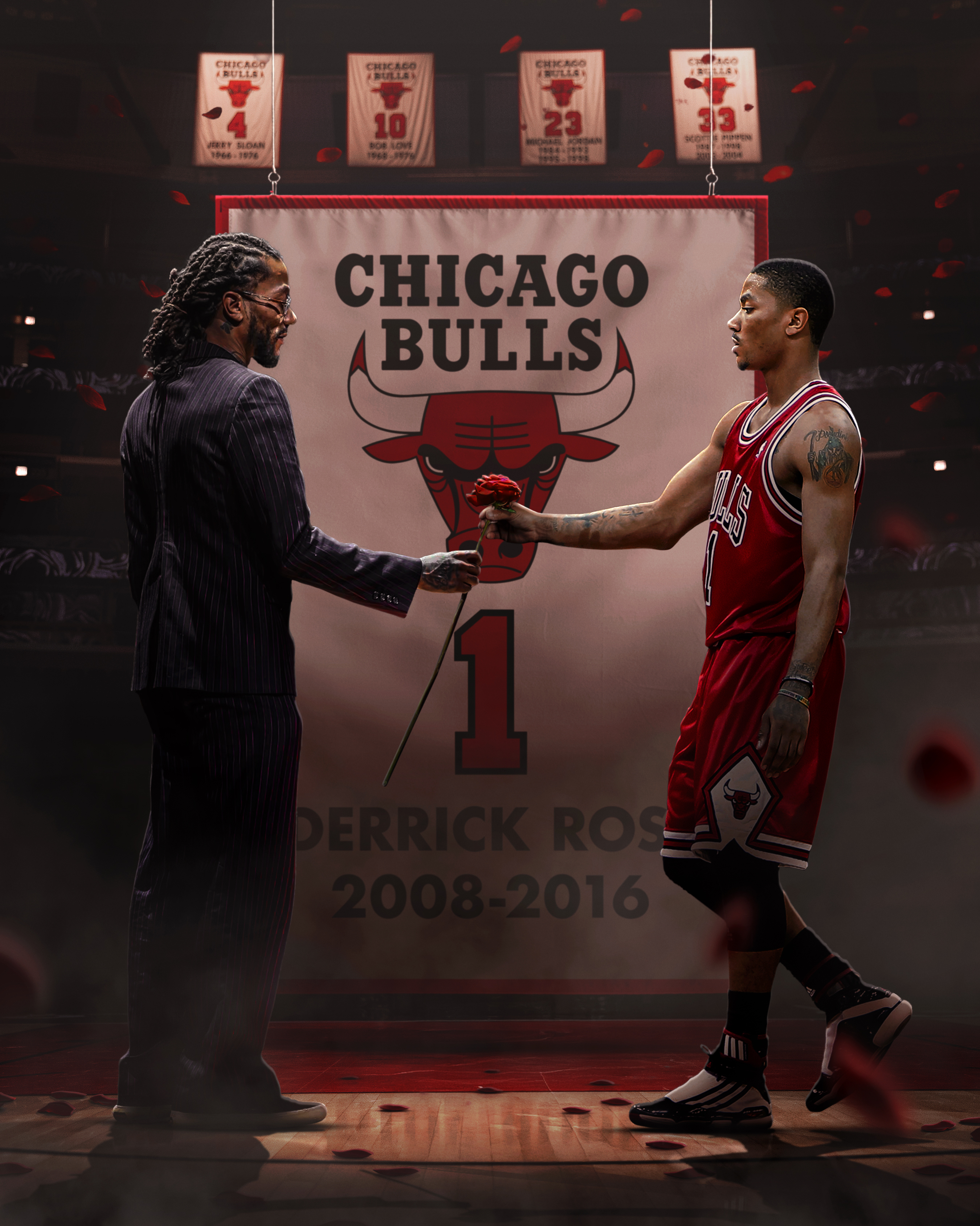 公牛退役罗斯球衣 公牛官方海报，做得真好！永远的公牛1号🌹 