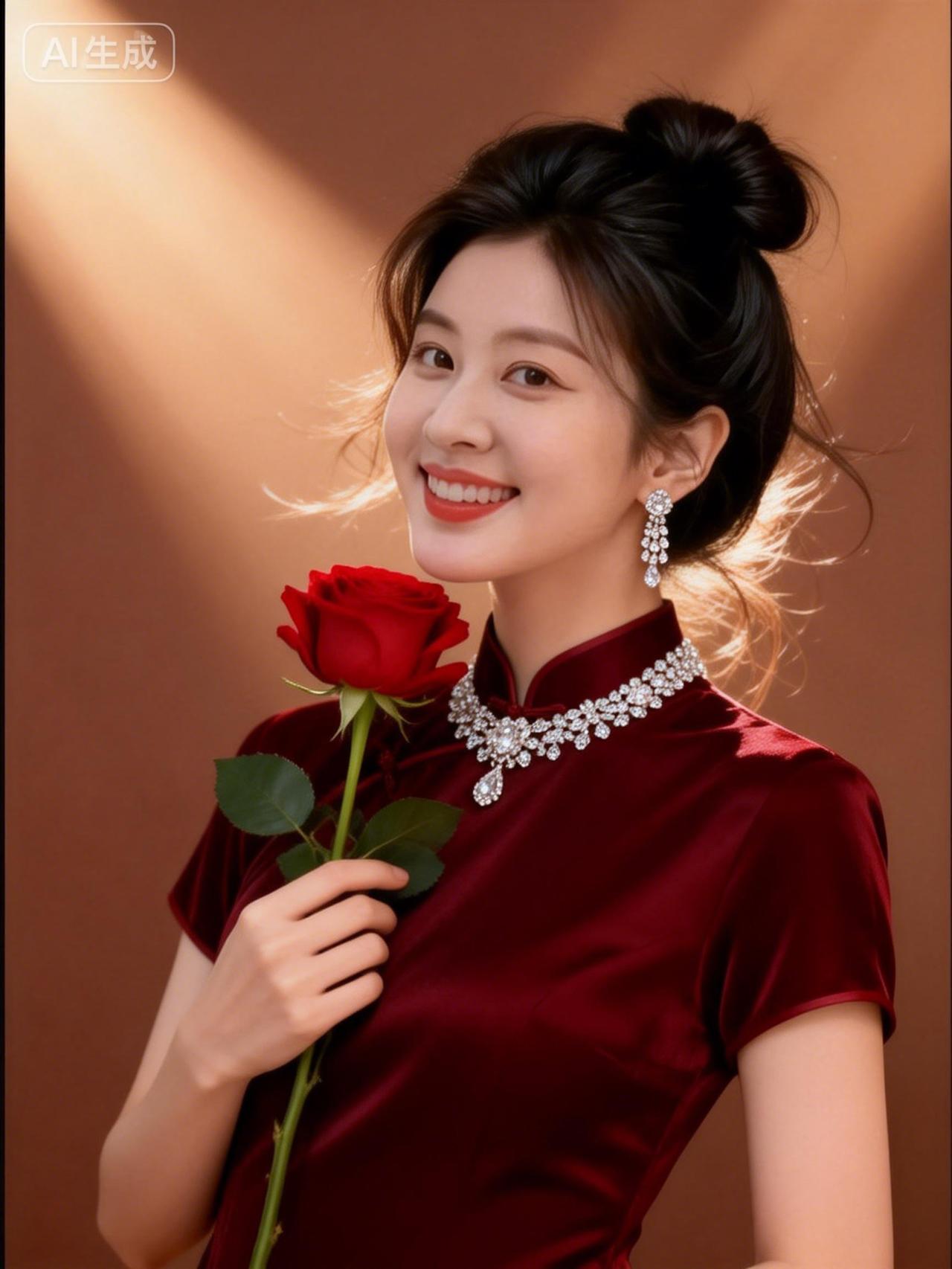 优雅红玫瑰，闪耀珠宝，尽显东方魅力！🌹✨