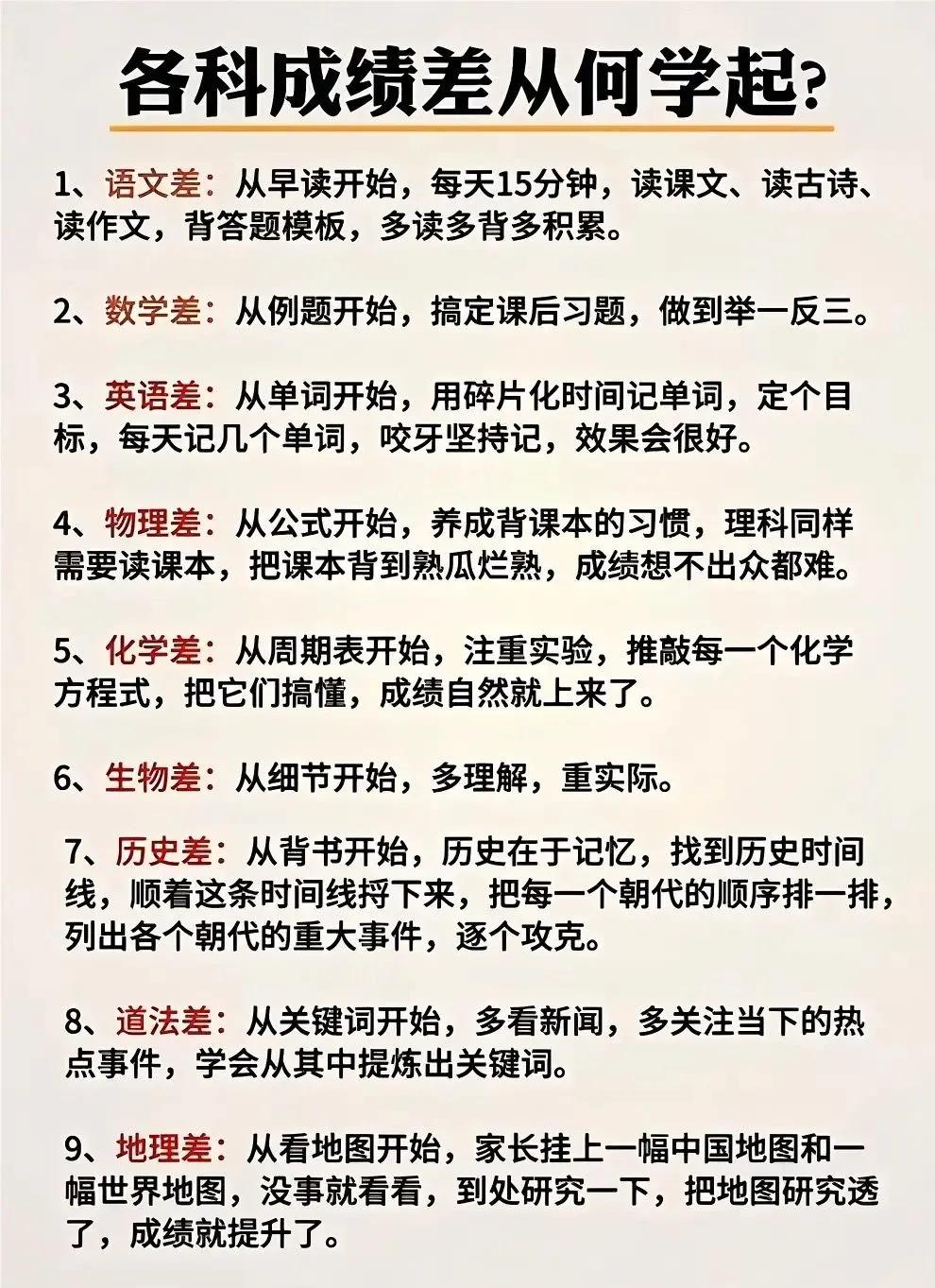我的天啊！各科成绩差，从何学起，一位班主任老师总结的经验，比如语文差：从早读开始