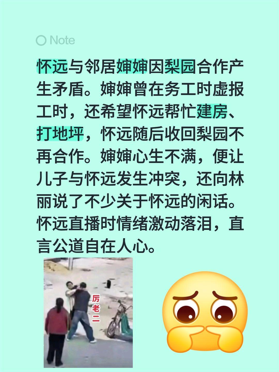 镜头背后的故事才是真相！怀远与邻居婶婶因梨园合作产生矛盾。婶婶曾在务工时虚报工时