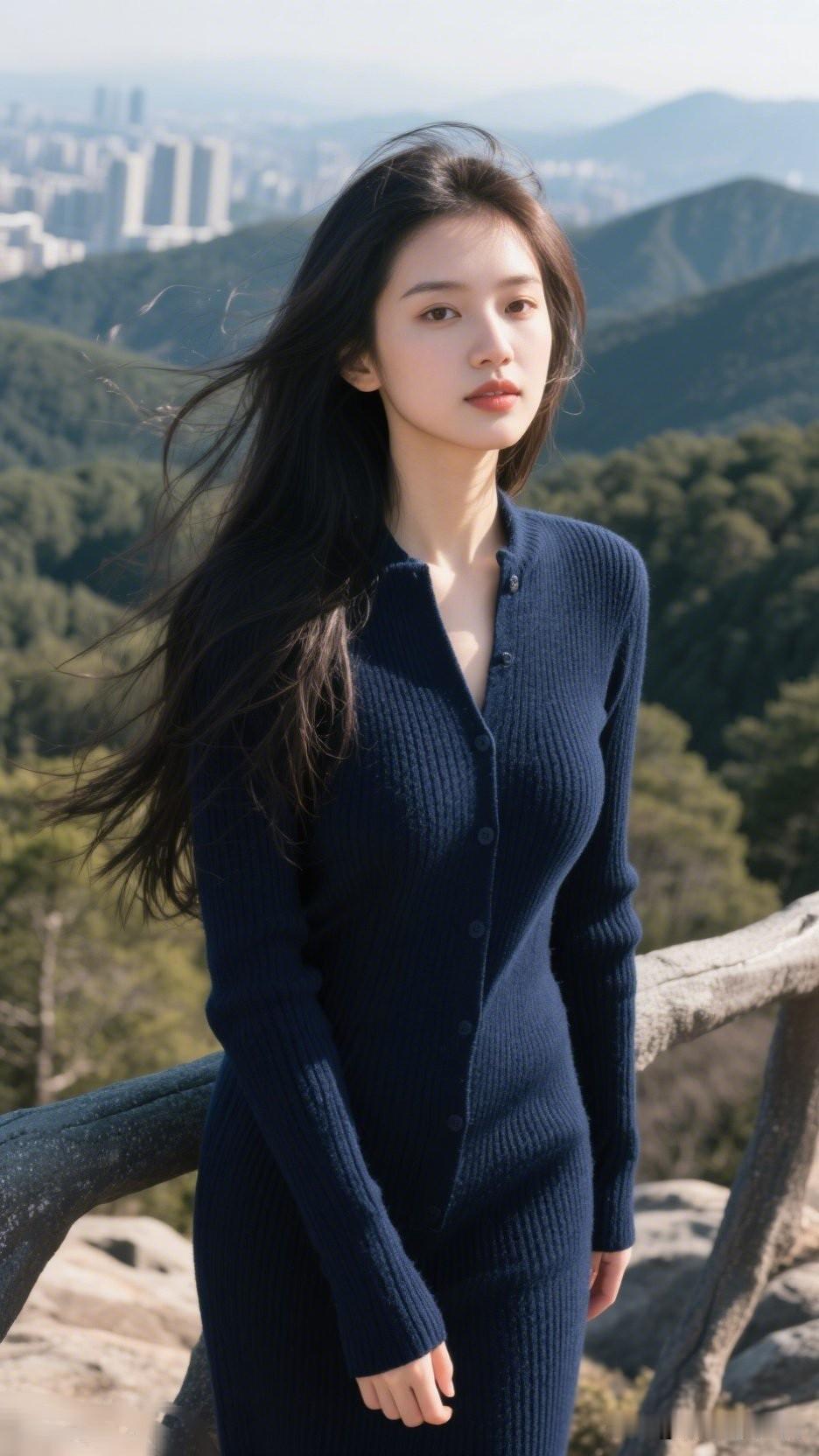 山间少女，风中飘逸，自然与时尚的完美结合。