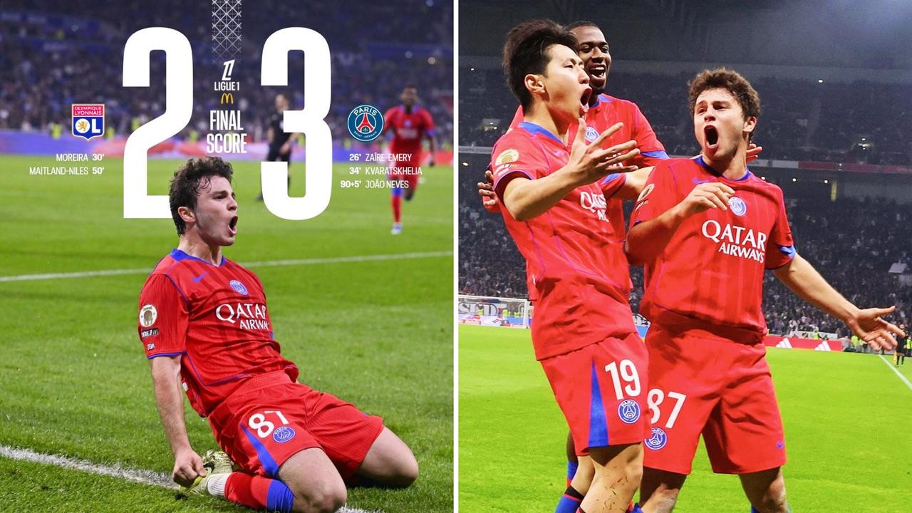 法甲：巴黎圣日耳曼客场3-2击败十人里昂，以2分领跑榜首。
巴黎两度领先两度被扳