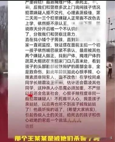 “简直是三个恶魔！”河北邯郸3名初中生将同学残忍杀死，而且用铁锹把孩子的面划得面