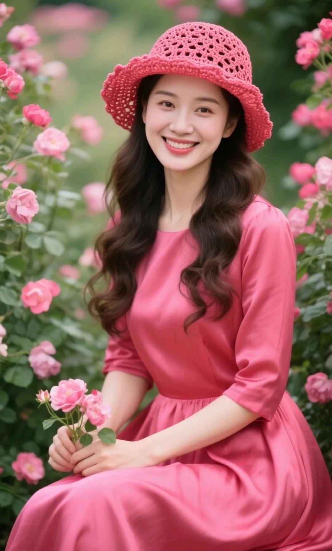 粉嫩少女心，花海中的甜美笑容🌸😊
