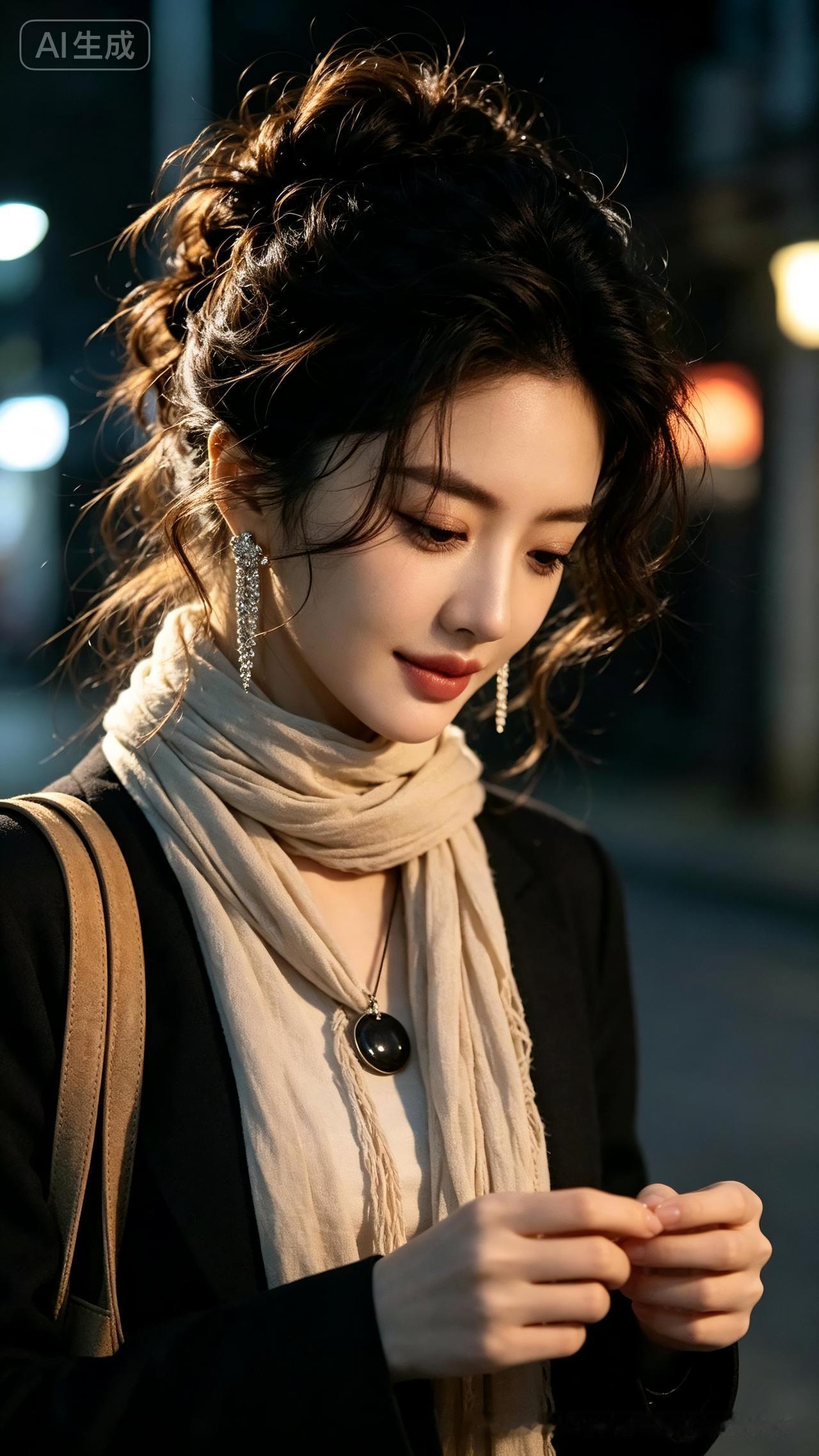 这姑娘打扮得真精致，在街角发呆呢。