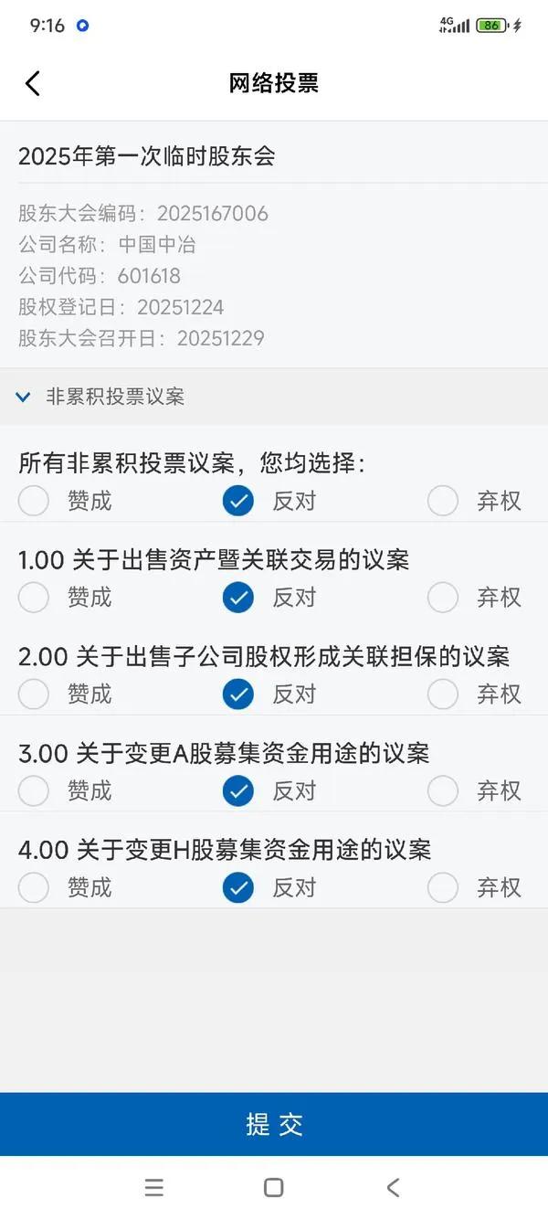 中冶保卫战打响！
9：15开始投票，尽量在9：30—11：30投完，一共有四项投