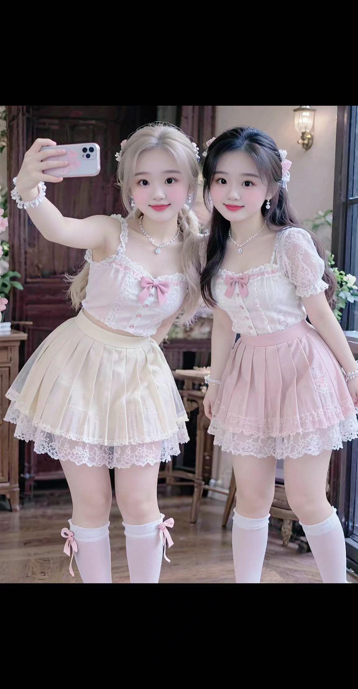 一对闺蜜 小短裙 漂亮小公主