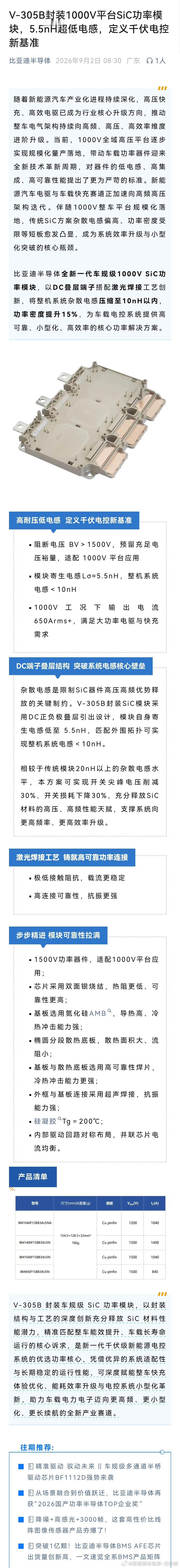 本以为闪充已经够猛了，结果还有后手！比亚迪半导体全新V‑305B碳化硅模块来了5
