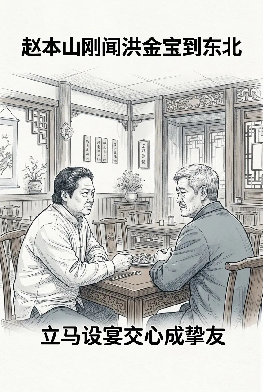 赵本山刚闻洪金宝到东北，立马设宴交心成挚。友