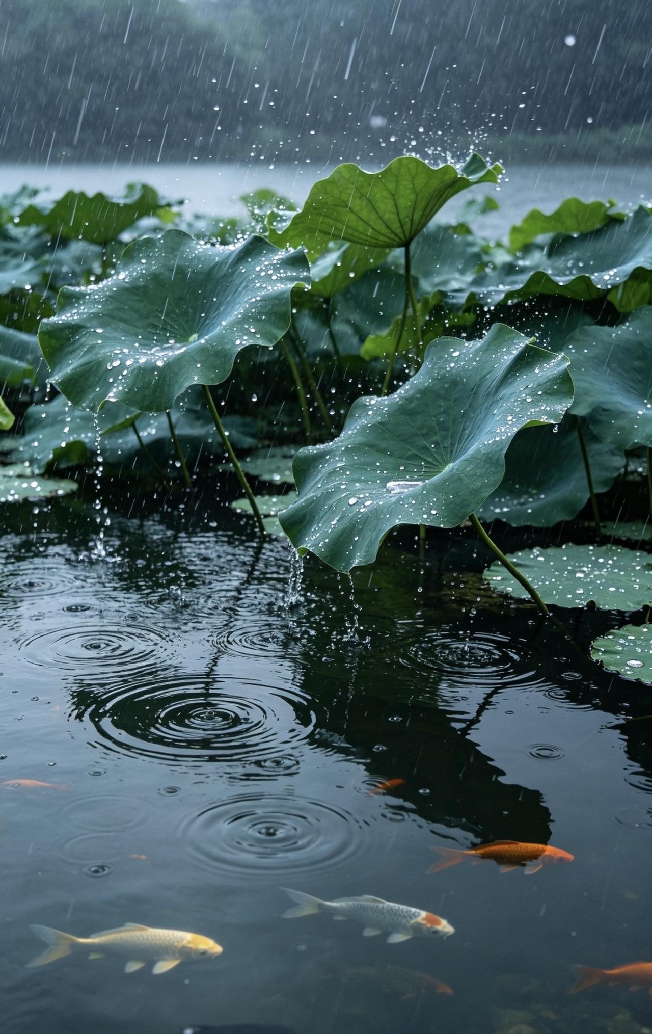 精美壁纸（813）🌈
📝骤雨忽然袭来，豆大的雨点猛烈砸在荷叶上，碧绿的叶片被