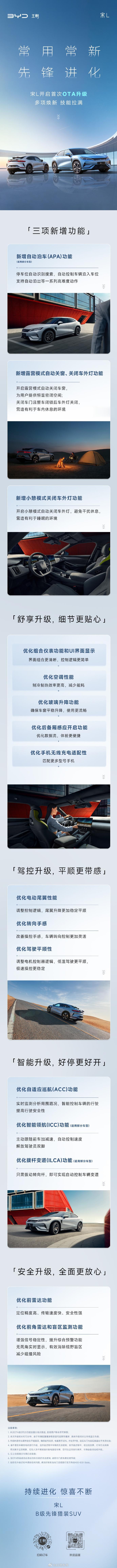 比亚迪终于也会OTA了，海鸥车主表示羡慕！
宋 L 首次 OTA 升级，功能点包