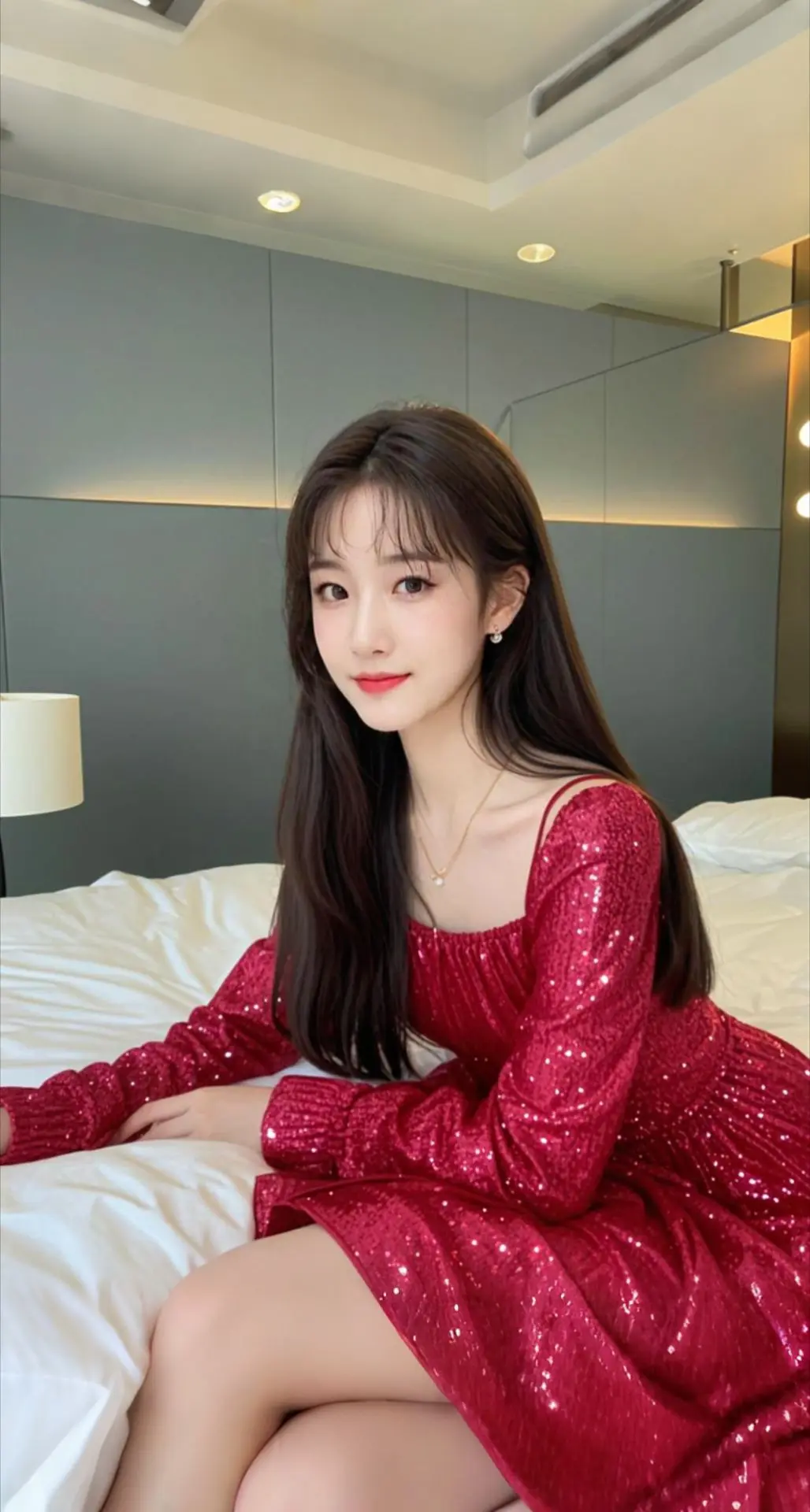 AI扩图 AI红裙纯欲少女