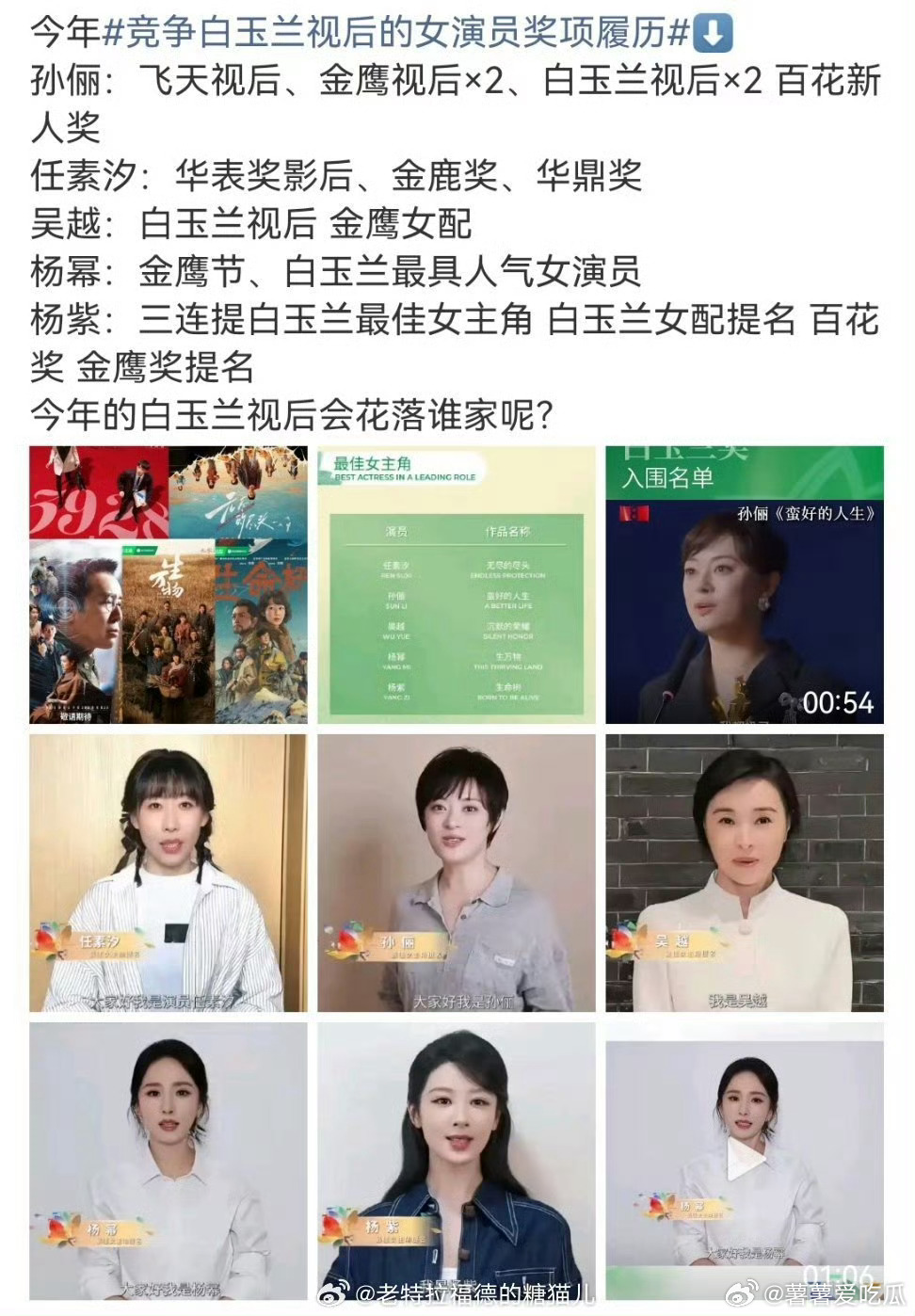 竞争白玉兰视后的女演员奖项履历OMG神仙打架 