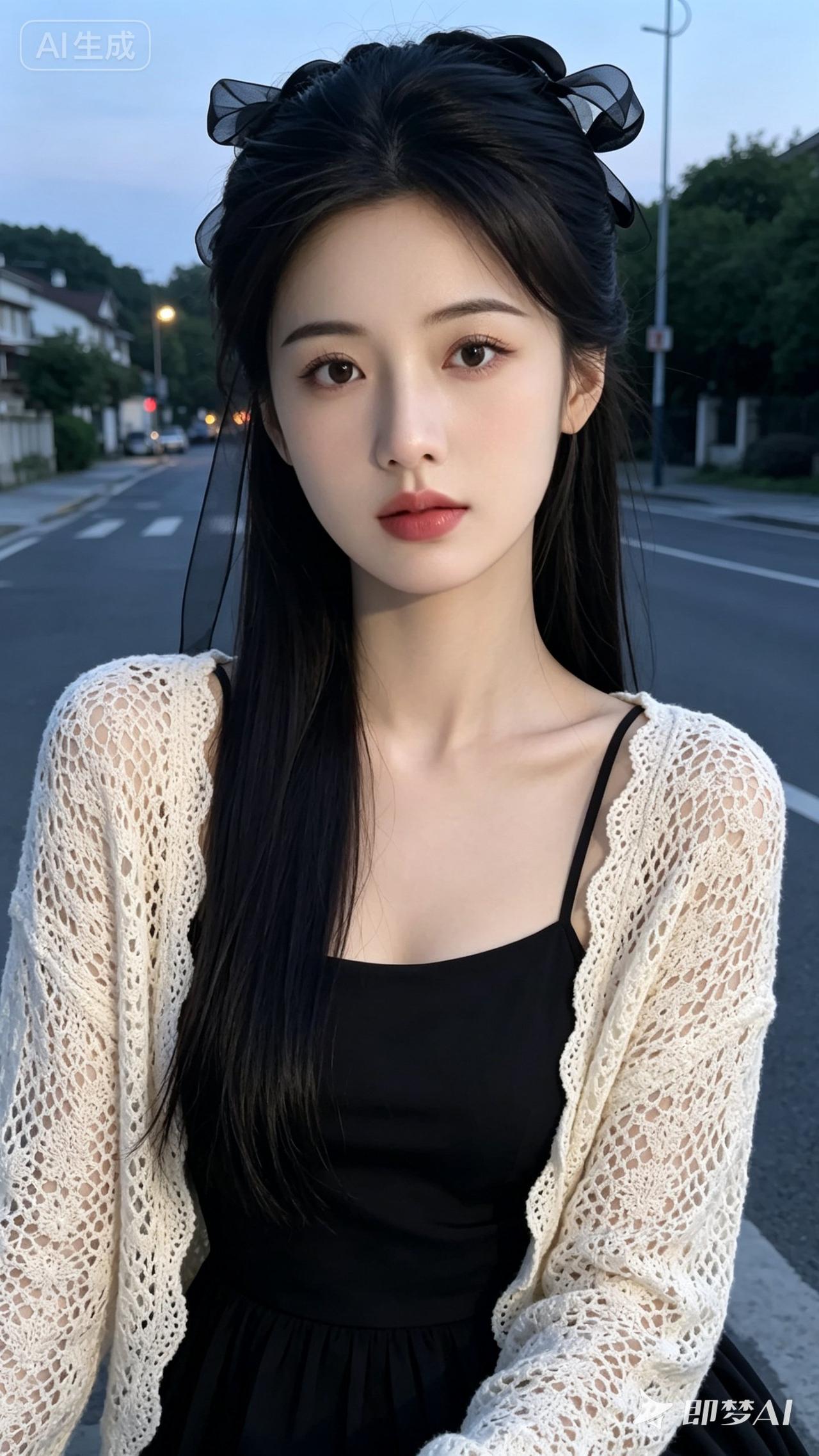 优雅黑裙与蕾丝外套的完美搭配，都市女孩的时尚穿搭！👗💄👠