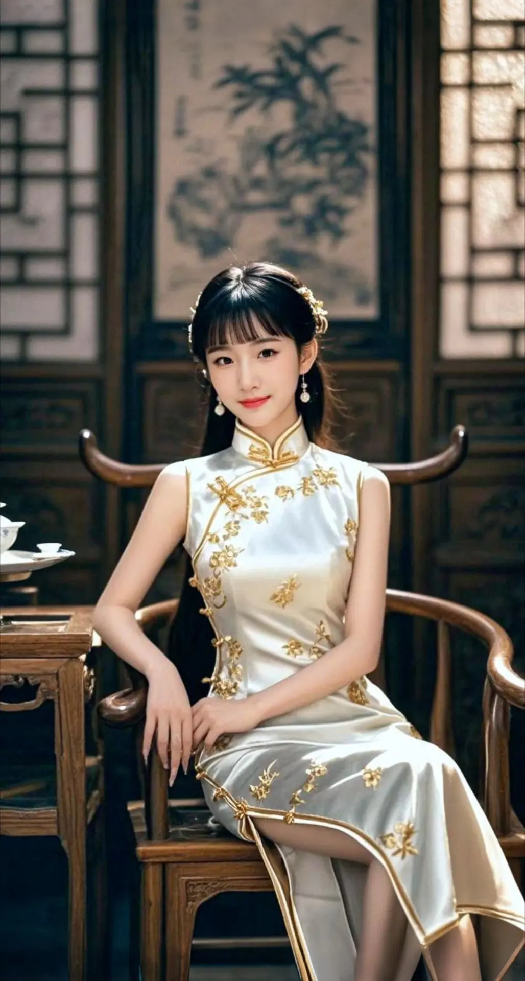 AI扩图 AI中式旗袍照