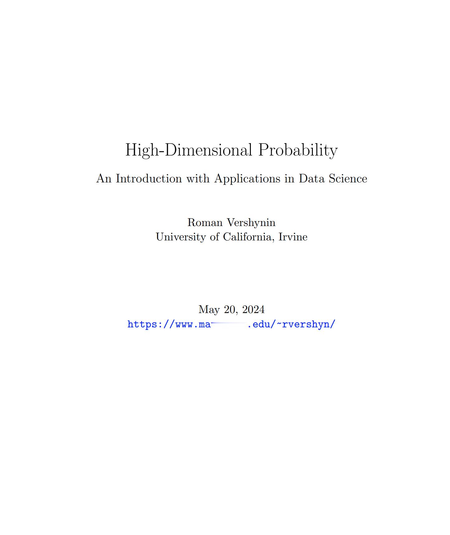 加州大学的讲义 《High-Dimensional Probability --