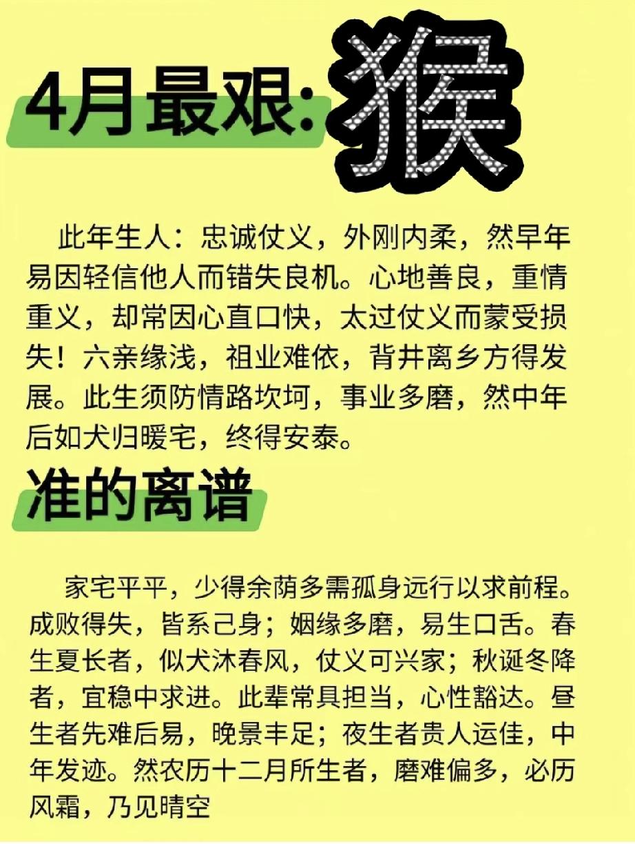 4月属猴人：不是“最艰”，是换赛道的关键期
 
属猴人4月的运势，从来不是单纯的