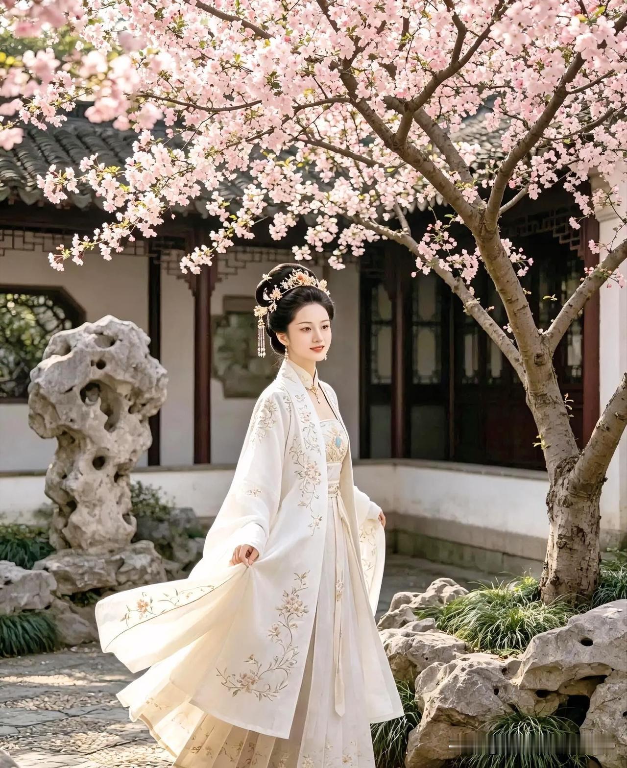 上联：素袂飘飘入画卷
下联：有请雅士[玫瑰][玫瑰][玫瑰]