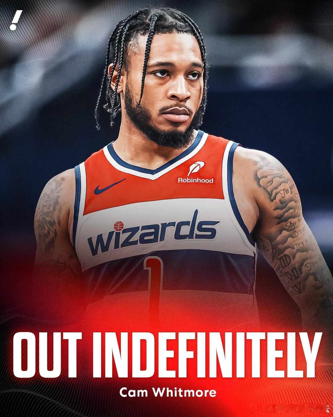 Shams：惠特摩尔被诊断出右肩上肢深静脉血栓，将无限期缺阵。莫尔此前因肩部酸痛