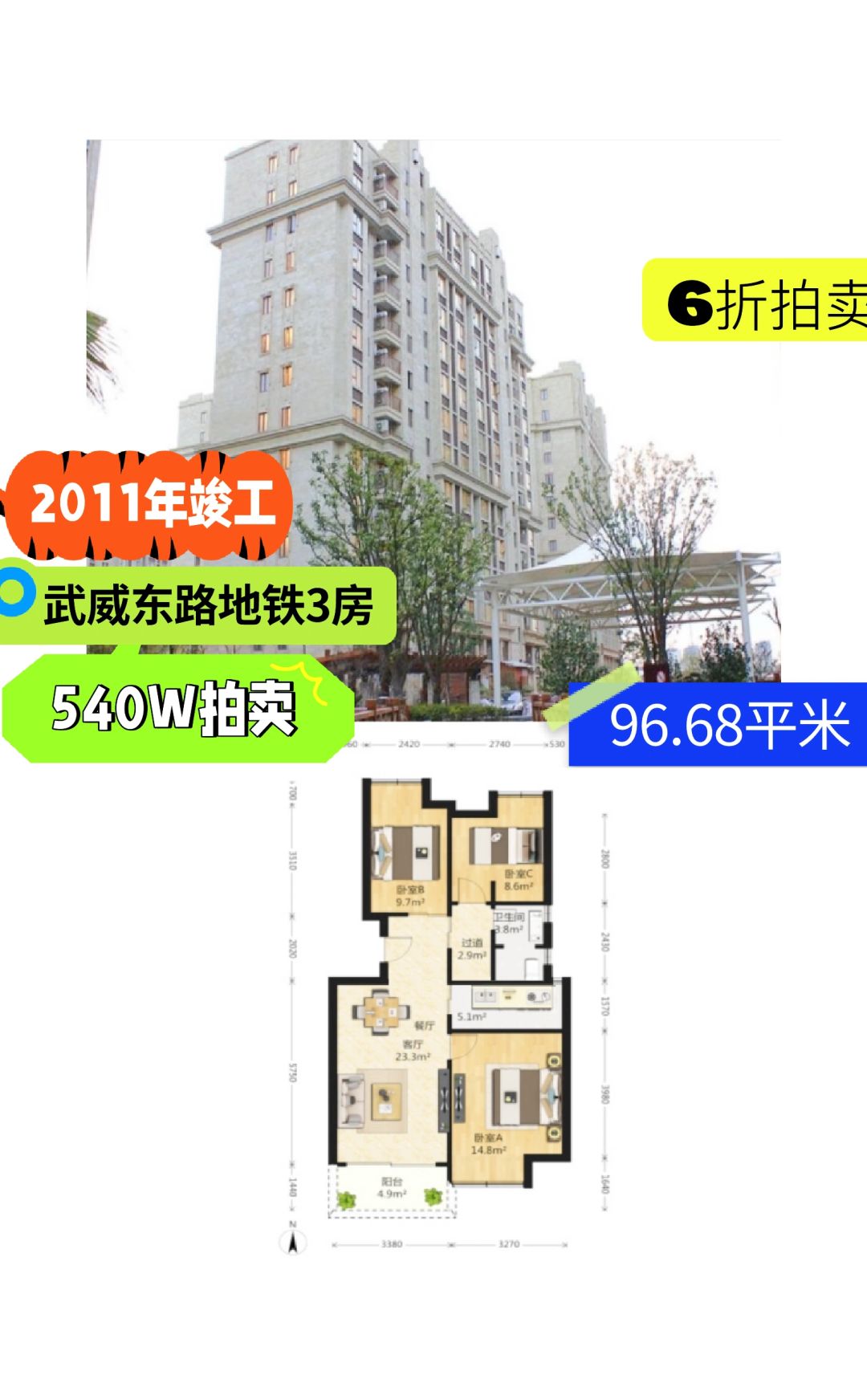 上海法拍房 普陀  恒盛鼎城圣都汇 3房 6折