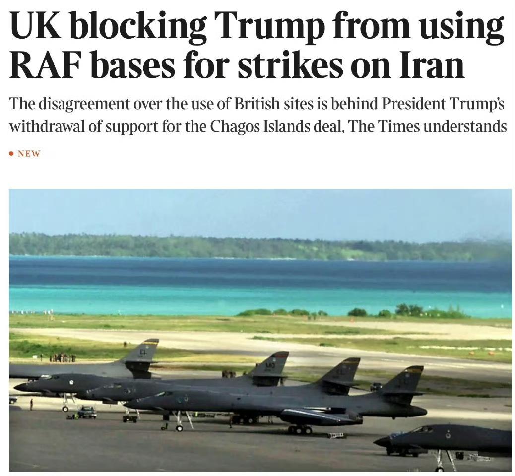 美国和英国通了话，原因是美国那边想要使用查戈斯群岛上面的迪戈加西亚基地，以及格洛