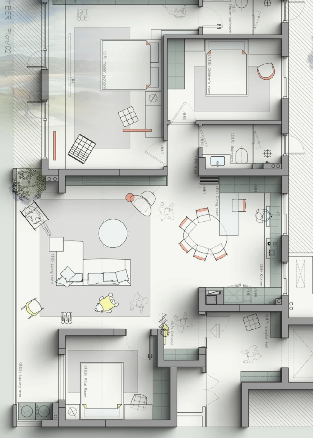 户型改造｜40期-大平层5居室改3居室-4版方案