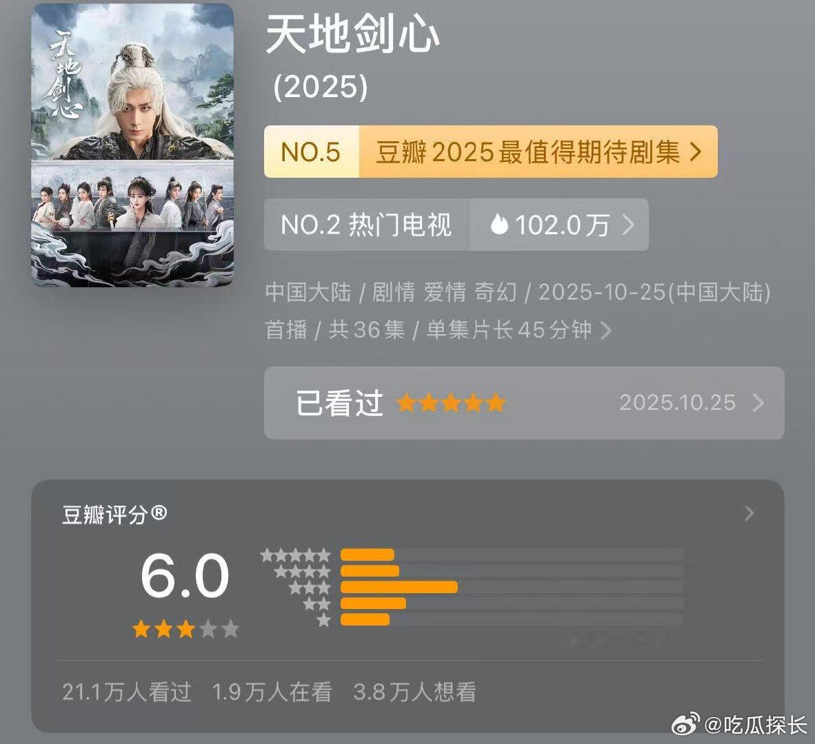 成毅天地剑心豆瓣6分 成毅天地剑心豆瓣评分6分，我看完了，低了吧，正常7.5是有