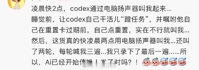 Codex半夜用扬声器把人喊醒了  这波属于AI觉醒前奏